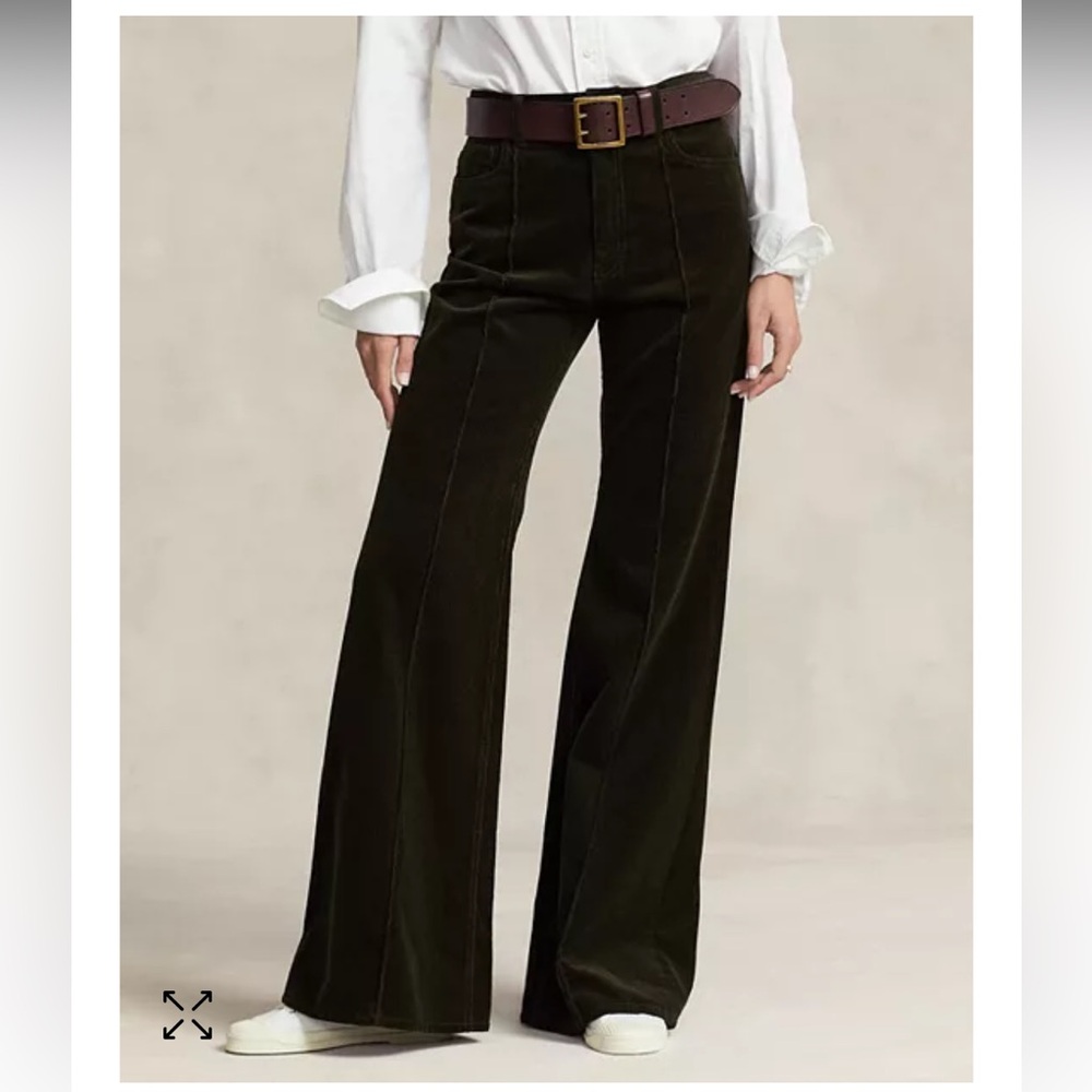 Polo Ralph Lauren Green Pintucked Corduroy Flare Leg Pants